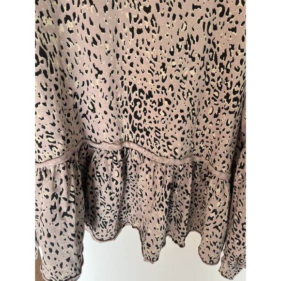 Fate Women's L Baby Doll Animal Print Boho Y2K Ruffle Cotton Top - Picture 3 of 5